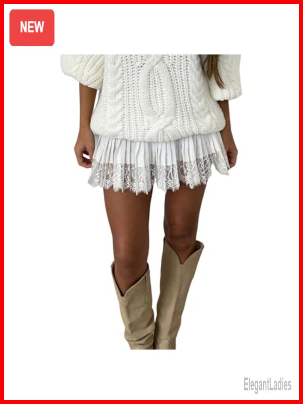 Lace Mini Skirt Low Waist Solid Loose Fit Pleated Summer A-Line